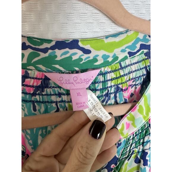 New Lilly Pulitzer Silk Elsa Multicolor Silk Floral Button Blouse Top XL - Picture 2 of 11